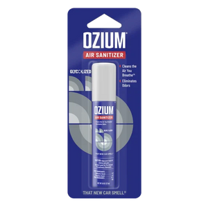 Ozium air sanitizer spray .8 ounce bottle in That New Car Smell for neutralizing vehicle odors