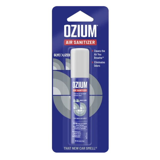 Ozium New Car Smell Air Sanitizer Spray for eliminating vehicle odors