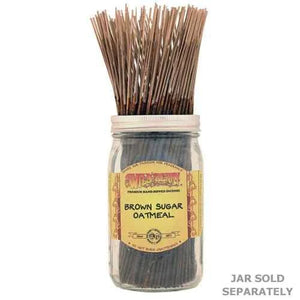 A pack of Brown Sugar Oatmeal Wild Berry Incense sticks, featuring warm bakery scent notes of sweet caramel, creamy vanilla, and toasted hazelnut.