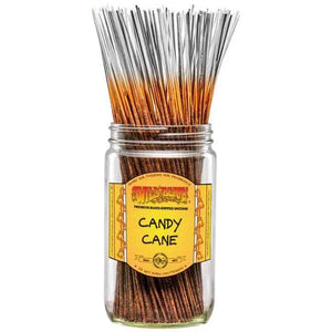 A pack of Candy Cane Wild Berry Incense sticks, featuring festive holiday scent notes of sweet peppermint, camphor laurel, and creamy vanilla.
