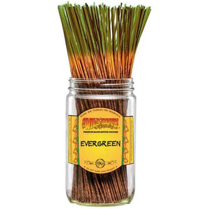 A pack of Evergreen Wild Berry Incense sticks, featuring crisp and refreshing woody scent notes of sharp pine needle, balsam fir, and grounding cedarwood.