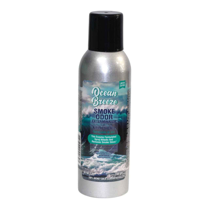 Ocean Breeze Smoke Odor Exterminator spray neutralizing bathroom smells and cooking odors
