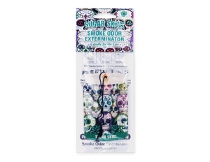 Sugar Skull Smoke Odor Exterminator car freshener with a masculine cologne scent to eliminate tough vehicle odors
